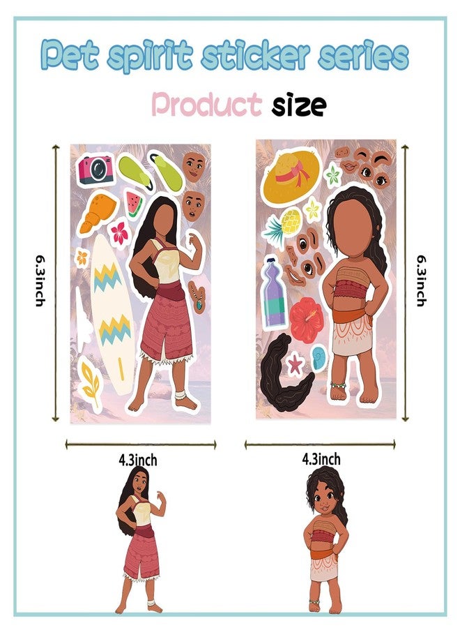 PWSTY 24 Sheets Make Your Own Moana Stickers for Kids, Make a Face Sticker, Classroom Rewards, Art Craft Party Supplies for Laptop Water Bottle Phone Cace (Moana) - Image 2